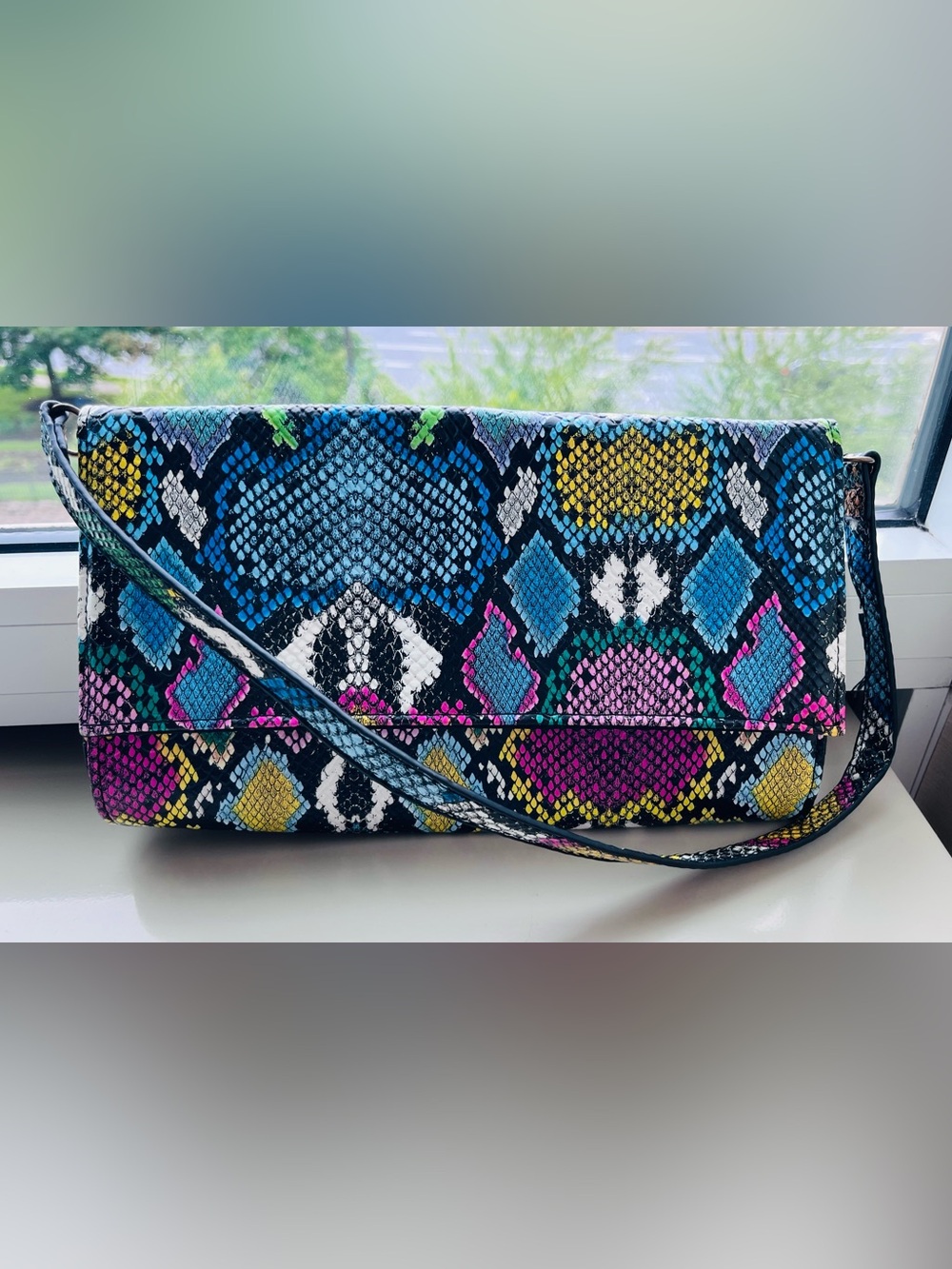 Colorful Snakeskin-Pattern Clutch with Removable Shoulder Bag Strap Vegan